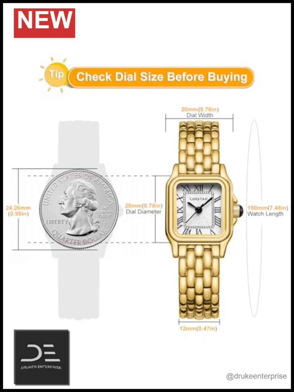 Gold-Tone Vintage Rectangular Watch with Roman Dial and Bracelet